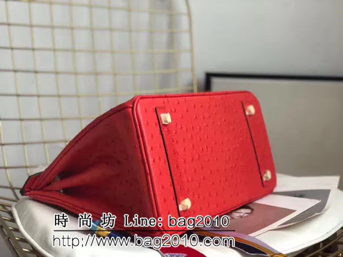 愛馬仕Hermes原版牛皮鴕鳥紋 Birkin 鉑金包 時尚手提包 0AM1019